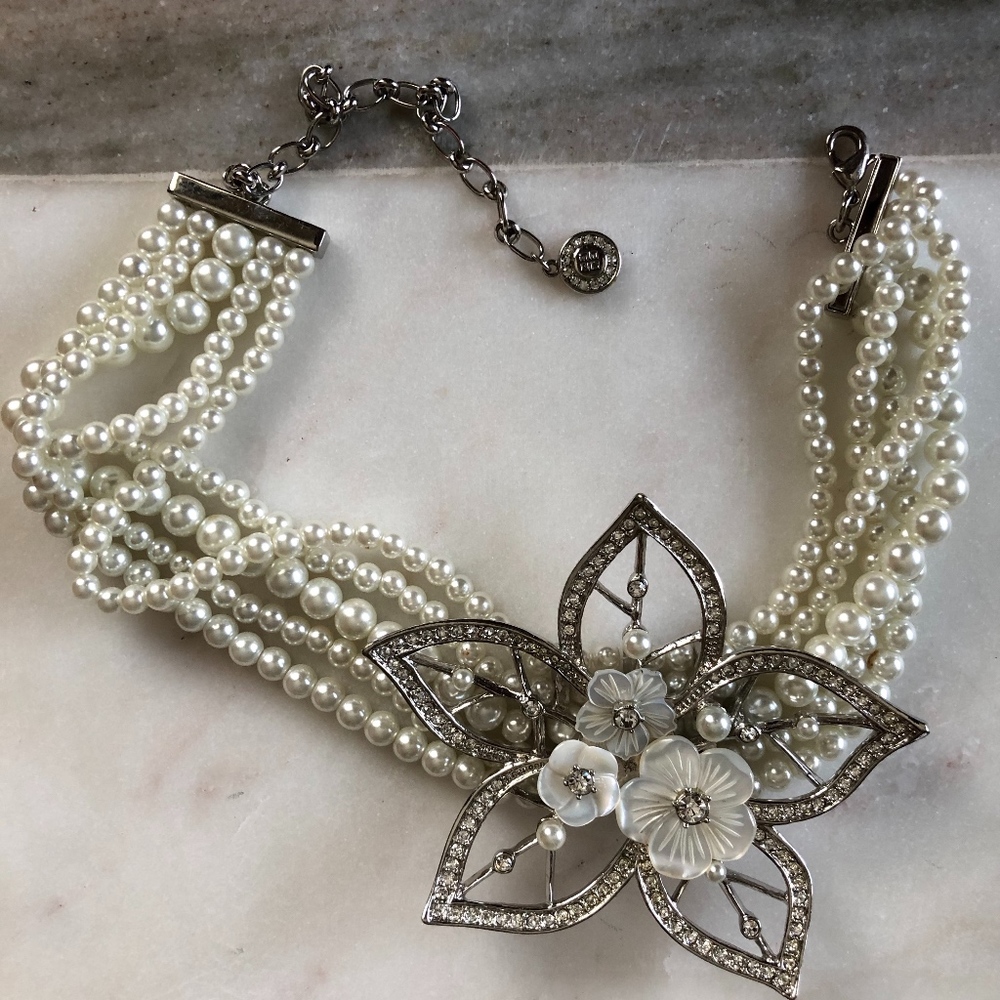 Givenchy Pearl Choker with Flower Broach